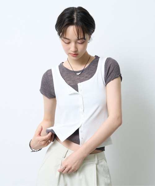NUJOH(ヌゾ)の「Button Rib Tank Top / ボタンリブタンクトップ(タンクトップ・レディース・ライトグレー/ホワイト・FREE)」の19枚目の写真
