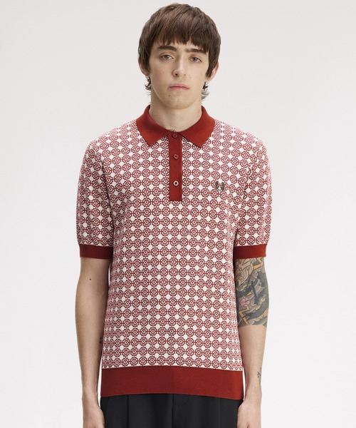 FRED PERRY(フレッドペリー)の「Floral Jacquard Shirt/フローラルジャガードポロシャツ(ポロシャツ・メンズ・ブラウン・L/M/S)」の5枚目の写真