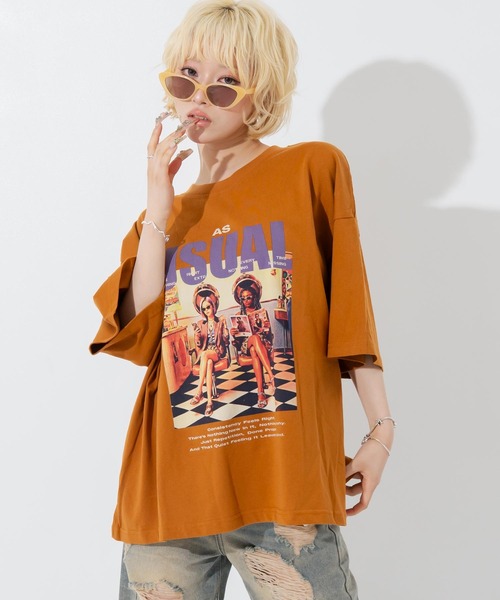 ANAP(アナップ)の「フォトプリントビッグT(Tシャツ/カットソー・レディース・ホワイト/ブラウン/ダークグレー・F)」の3枚目の写真