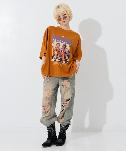 ANAP(アナップ)の「フォトプリントビッグT(Tシャツ/カットソー・レディース・ホワイト/ブラウン/ダークグレー・F)」の5枚目の写真