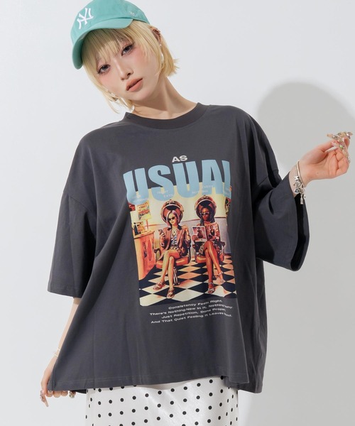 ANAP(アナップ)の「フォトプリントビッグT(Tシャツ/カットソー・レディース・ホワイト/ブラウン/ダークグレー・F)」の15枚目の写真