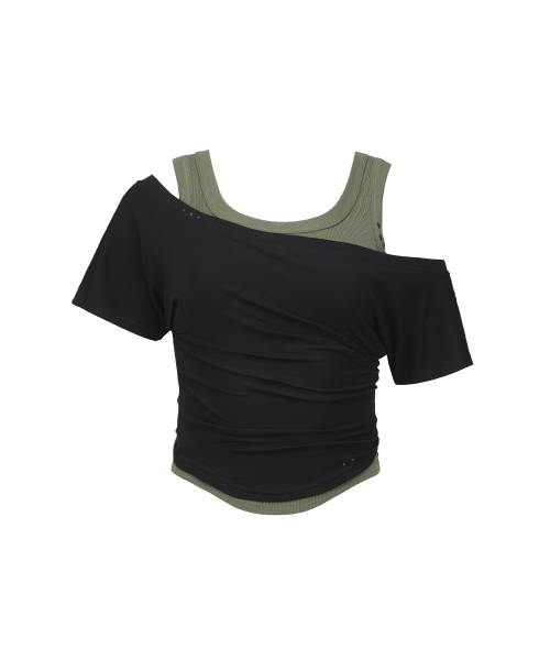 SECONDMONO（セカンドモノローグ）の「Layered Off-Shoulder Set [BLACK]_SEWTS021BLACK（Tシャツ/カットソー・レディース・その他・FREE）」の5枚目の写真