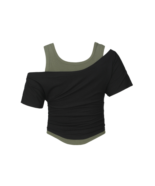 SECONDMONO（セカンドモノローグ）の「Layered Off-Shoulder Set [BLACK]_SEWTS021BLACK（Tシャツ/カットソー・レディース・その他・FREE）」の6枚目の写真