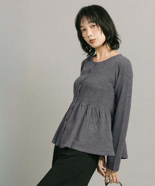 coca(coca)(コカ)の「リッチニットリブ長袖ペプラムカーディガン(カーディガン/ボレロ・レディース・チャコール/ブラウン・L/M/S)」の7枚目の写真