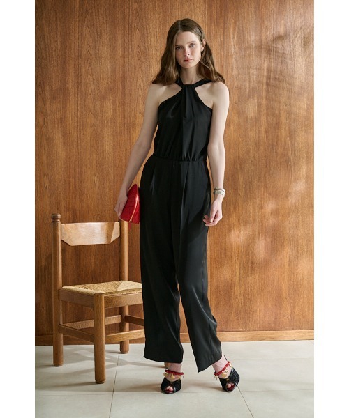 Estella.K(エステラケー)の「Elisandra Jumpsuit ツイストネックジャンプスーツ(サロペット/オーバーオール・レディース・ブラック/オフホワイト・FREE)」の2枚目の写真