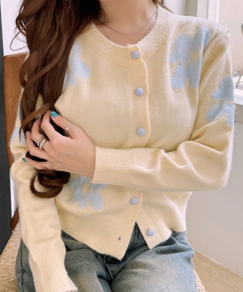 Ada.(エイダ)の「フラワーモチーフ ロングスリーブ ニット カーディガン(カーディガン/ボレロ・レディース・イエロー/ホワイト/グレー/ブラック・FREE)」の20枚目の写真
