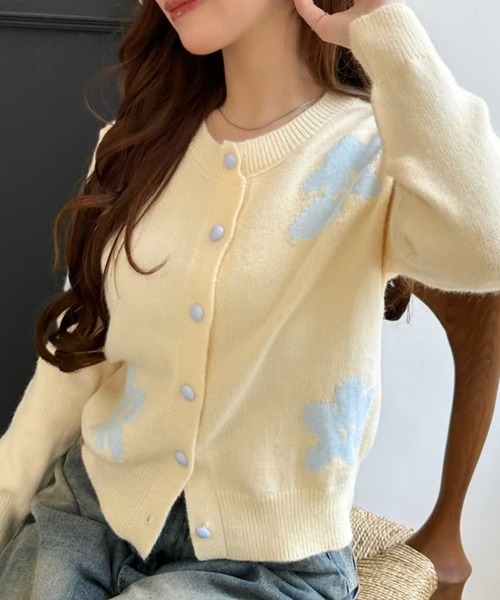 Ada.(エイダ)の「フラワーモチーフ ロングスリーブ ニット カーディガン(カーディガン/ボレロ・レディース・イエロー/ホワイト/グレー/ブラック・FREE)」の17枚目の写真
