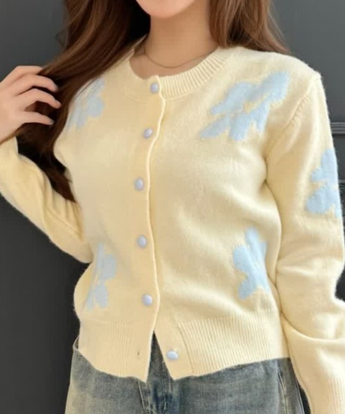 Ada.(エイダ)の「フラワーモチーフ ロングスリーブ ニット カーディガン(カーディガン/ボレロ・レディース・イエロー/ホワイト/グレー/ブラック・FREE)」の18枚目の写真