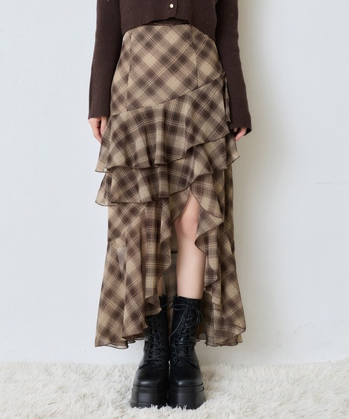 one after another NICE CLAUP（ワンアフターアナザーナイスクラップ）の「アシメロングスカート（スカート・レディース・ホワイト系その他/ブラウン系その他/ブラック・FREE）」の7枚目の写真