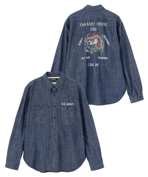 AVIREX(アヴィレックス)の「《NAVAL COLLECTION》CHAMBRAY NAVY TOUR LONG SLEEVE SHIRT / シャンブレー ツアー 長袖シャツ / AVIREX /アヴィレックス(シャツ/ブラウス・メンズ・インディゴブルー/ライトインディゴブルー・X-LARGE/LARGE/MEDIUM/XX-LARGE)」の1枚目の写真