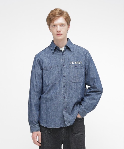 AVIREX(アヴィレックス)の「《NAVAL COLLECTION》CHAMBRAY NAVY TOUR LONG SLEEVE SHIRT / シャンブレー ツアー 長袖シャツ / AVIREX /アヴィレックス(シャツ/ブラウス・メンズ・インディゴブルー/ライトインディゴブルー・X-LARGE/LARGE/MEDIUM/XX-LARGE)」の7枚目の写真