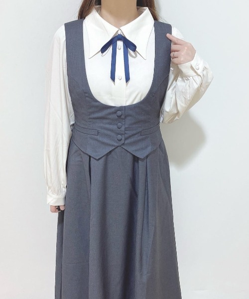 an another angelus(アンアナザーアンジェラス)の「レイヤード風ジレワンピース/fint フィント(ワンピース・レディース・ブラック/グレー・FREE)」の7枚目の写真
