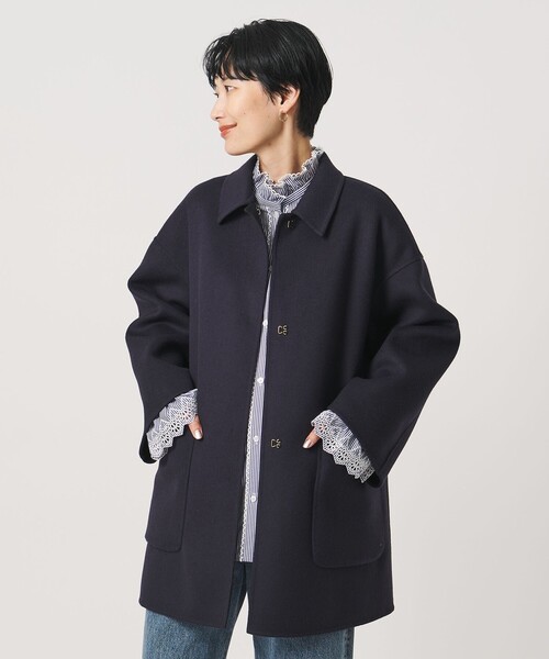 UNITED ARROWS(ユナイテッドアローズ)の「バイカラー リバー ステンカラー コート(ステンカラーコート・レディース・その他1/オフホワイト/ネイビー・36/38)」の2枚目の写真