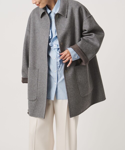 UNITED ARROWS(ユナイテッドアローズ)の「バイカラー リバー ステンカラー コート(ステンカラーコート・レディース・その他1/オフホワイト/ネイビー・36/38)」の8枚目の写真