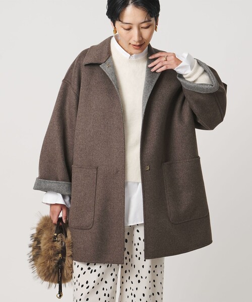 UNITED ARROWS(ユナイテッドアローズ)の「バイカラー リバー ステンカラー コート(ステンカラーコート・レディース・その他1/オフホワイト/ネイビー・36/38)」の13枚目の写真