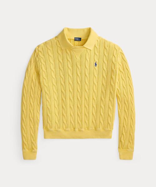 POLO RALPH LAUREN(ポロ ラルフ ローレン)の「ケーブルニット コットン ポロカラー セーター(ニット/セーター・レディース・イエロー・S/M/L)」の2枚目の写真