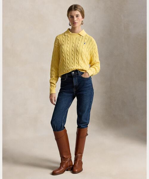 POLO RALPH LAUREN(ポロ ラルフ ローレン)の「ケーブルニット コットン ポロカラー セーター(ニット/セーター・レディース・イエロー・S/M/L)」の3枚目の写真