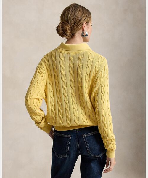 POLO RALPH LAUREN(ポロ ラルフ ローレン)の「ケーブルニット コットン ポロカラー セーター(ニット/セーター・レディース・イエロー・S/M/L)」の4枚目の写真