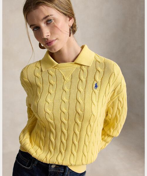 POLO RALPH LAUREN(ポロ ラルフ ローレン)の「ケーブルニット コットン ポロカラー セーター(ニット/セーター・レディース・イエロー・S/M/L)」の5枚目の写真