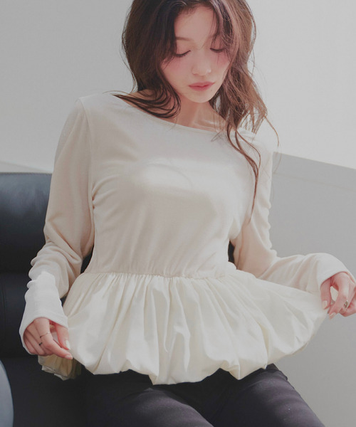 KOBE LETTUCE(コウベレタス)の「前後2wayベロアペプラムトップス(Tシャツ/カットソー・レディース・ブラック/グレー/ブラウン/アイボリー・M)」の2枚目の写真