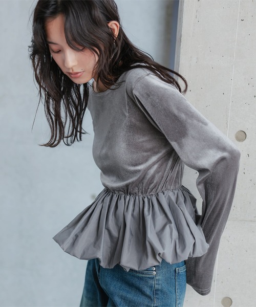KOBE LETTUCE(コウベレタス)の「前後2wayベロアペプラムトップス(Tシャツ/カットソー・レディース・ブラック/グレー/ブラウン/アイボリー・M)」の5枚目の写真