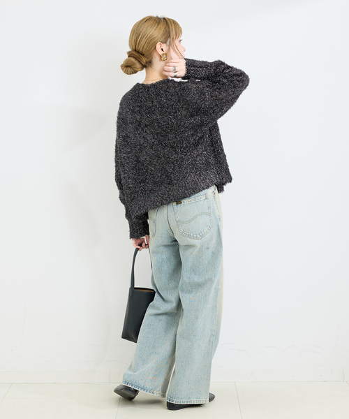 B.C STOCK（ベーセーストック）の「手洗い可 / ラメフェザーニット（カーディガン/ボレロ・レディース・ベージュ/ブラック・FREE）」の5枚目の写真