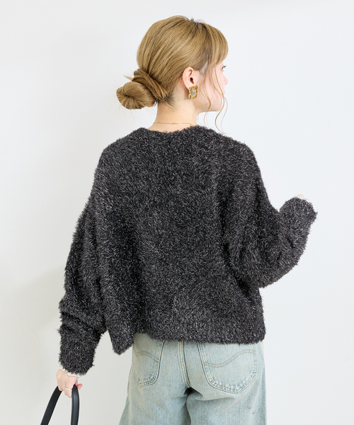 B.C STOCK（ベーセーストック）の「手洗い可 / ラメフェザーニット（カーディガン/ボレロ・レディース・ベージュ/ブラック・FREE）」の9枚目の写真