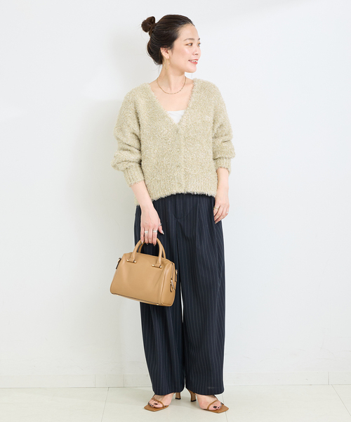 B.C STOCK（ベーセーストック）の「手洗い可 / ラメフェザーニット（カーディガン/ボレロ・レディース・ベージュ/ブラック・FREE）」の10枚目の写真