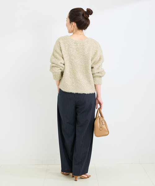 B.C STOCK（ベーセーストック）の「手洗い可 / ラメフェザーニット（カーディガン/ボレロ・レディース・ベージュ/ブラック・FREE）」の12枚目の写真