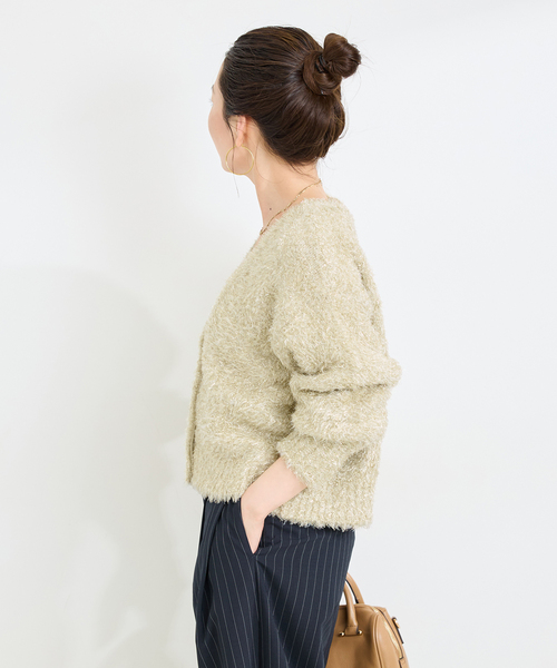 B.C STOCK（ベーセーストック）の「手洗い可 / ラメフェザーニット（カーディガン/ボレロ・レディース・ベージュ/ブラック・FREE）」の14枚目の写真