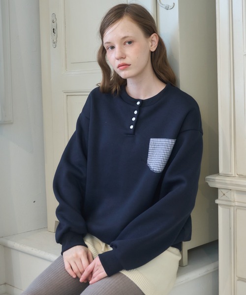 Birthday room(バースデイルーム)の「フラワーボタンヘンリーネックスウェット/Floral Button Henley Sweatshirt(スウェット・レディース・グレー/ネイビー・FREE)」の20枚目の写真
