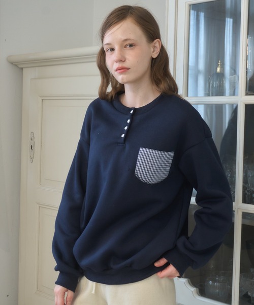 Birthday room(バースデイルーム)の「フラワーボタンヘンリーネックスウェット/Floral Button Henley Sweatshirt(スウェット・レディース・グレー/ネイビー・FREE)」の21枚目の写真