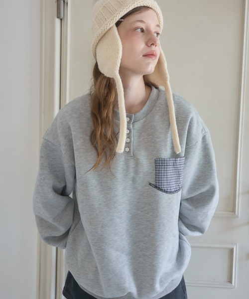 Birthday room(バースデイルーム)の「フラワーボタンヘンリーネックスウェット/Floral Button Henley Sweatshirt(スウェット・レディース・グレー/ネイビー・FREE)」の14枚目の写真