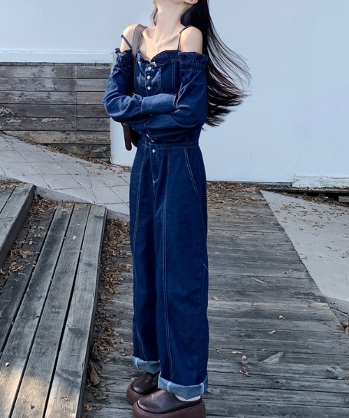 FAVORITO(ファヴォリート)の「オフショルダーオールインワン(つなぎ/オールインワン・レディース・ブルー・S/M/L/XL)」の7枚目の写真