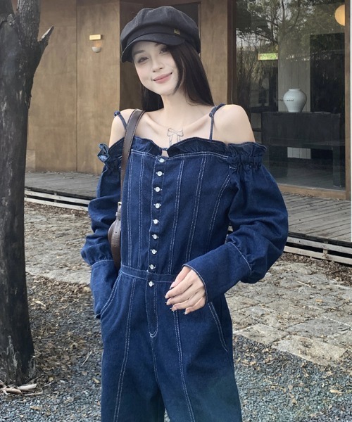 FAVORITO(ファヴォリート)の「オフショルダーオールインワン(つなぎ/オールインワン・レディース・ブルー・S/M/L/XL)」の2枚目の写真