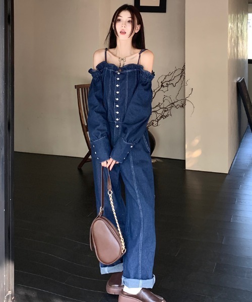 FAVORITO(ファヴォリート)の「オフショルダーオールインワン(つなぎ/オールインワン・レディース・ブルー・S/M/L/XL)」の5枚目の写真