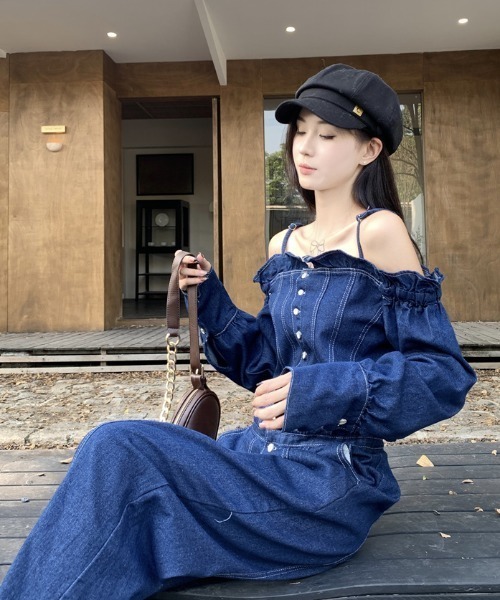 FAVORITO(ファヴォリート)の「オフショルダーオールインワン(つなぎ/オールインワン・レディース・ブルー・S/M/L/XL)」の4枚目の写真