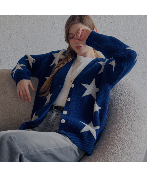 SLOWLOLLI(スローローリ)の「Star pattern knit cardigan_2 Colors(カーディガン/ボレロ・レディース・ブルー/チャコール・FREE)」の1枚目の写真