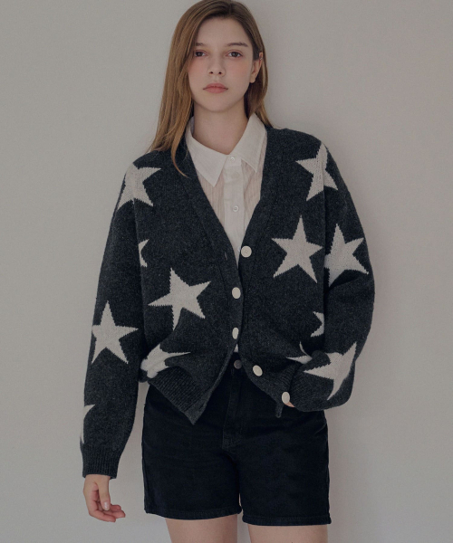 SLOWLOLLI(スローローリ)の「Star pattern knit cardigan_2 Colors(カーディガン/ボレロ・レディース・ブルー/チャコール・FREE)」の6枚目の写真