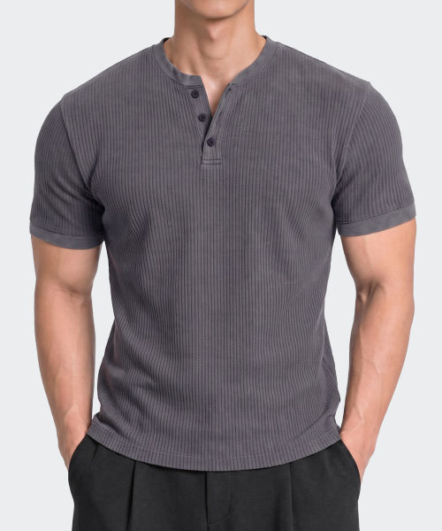 AFRESH（アフレッシュ）の「バーティカルヘンリーネックマッスルフィットショートスリーブ_3color（Tシャツ/カットソー・メンズ・ブラウン/ブラック/チャコール・LARGE/MEDIUM/X-LARGE/XX-LARGE）」の7枚目の写真