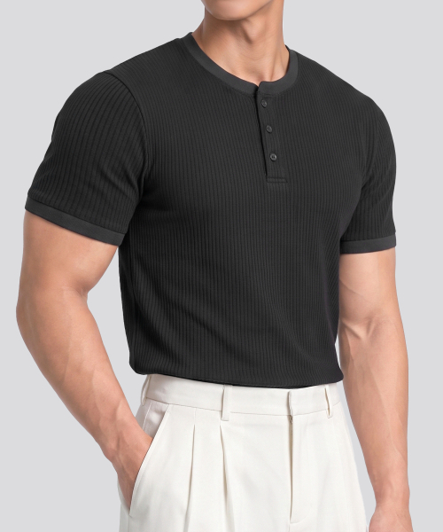 AFRESH（アフレッシュ）の「バーティカルヘンリーネックマッスルフィットショートスリーブ_3color（Tシャツ/カットソー・メンズ・ブラウン/ブラック/チャコール・LARGE/MEDIUM/X-LARGE/XX-LARGE）」の12枚目の写真