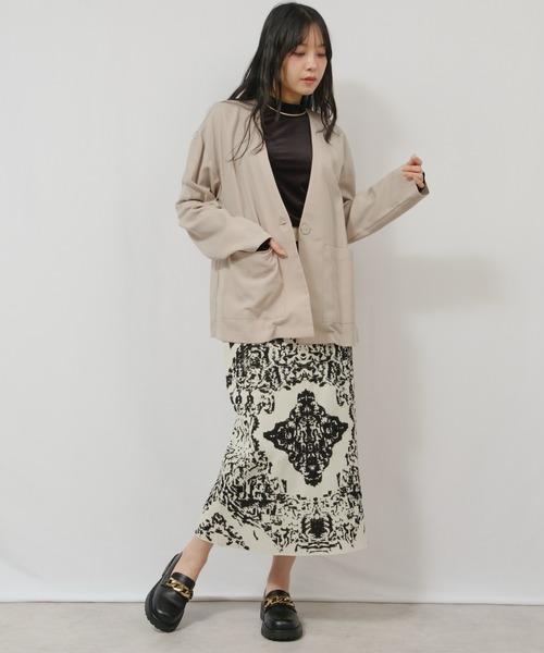 palm RICHE（ポームリシュ）の「膨れジャガードSK（スカート・レディース・レッド/チャコールグレー/アイボリー・M）」の4枚目の写真