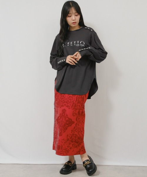 palm RICHE（ポームリシュ）の「膨れジャガードSK（スカート・レディース・レッド/チャコールグレー/アイボリー・M）」の14枚目の写真