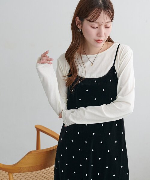 DISCOAT(ディスコート)の「ドット刺繍ベロアキャミワンピース(ワンピース・レディース・ブラック/ブラウン・FREE)」の6枚目の写真