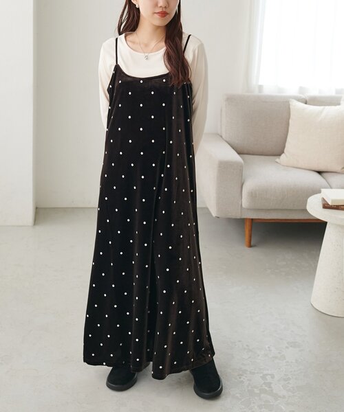 DISCOAT(ディスコート)の「ドット刺繍ベロアキャミワンピース(ワンピース・レディース・ブラック/ブラウン・FREE)」の11枚目の写真