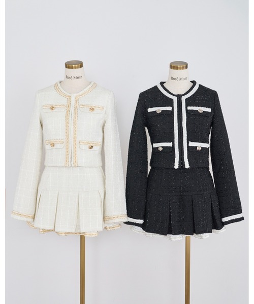 Rose Muse（ロゼミューズ）の「Tweed jacket&mini sk set（セットアップ・レディース・ブラック/アイボリー・MEDIUM/SMALL）」の3枚目の写真