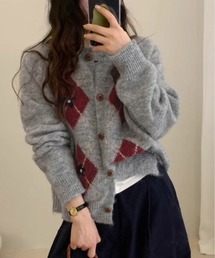 フラワー アーガイル ニット カーディガン