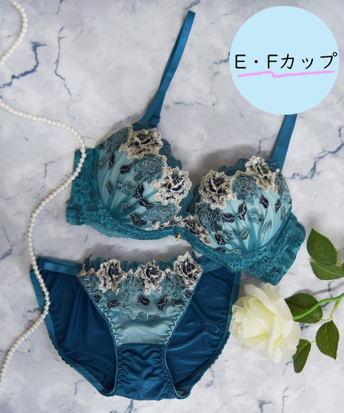 【EFサイズ/美谷間＆丸胸を叶える！ナチュ盛りメイクブラ♪】上下セット/エレガント/脇高ドレッシーフルール