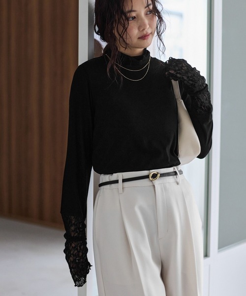 VIS（ビス）の「袖クシュクシュ切替ハイネックテレコプルオーバー/吸湿発熱・静電気防止（Tシャツ/カットソー・レディース・ダークブラウン/ブラック/キナリ/ホワイト系その他・FREE）」の16枚目の写真