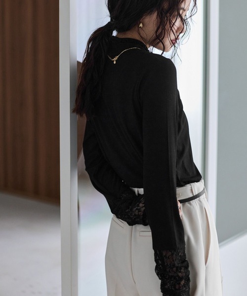 VIS（ビス）の「袖クシュクシュ切替ハイネックテレコプルオーバー/吸湿発熱・静電気防止（Tシャツ/カットソー・レディース・ダークブラウン/ブラック/キナリ/ホワイト系その他・FREE）」の17枚目の写真
